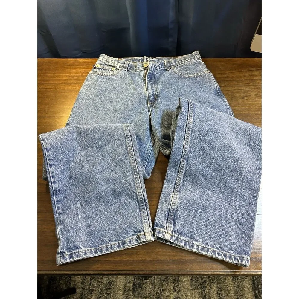 Vintage Polo Jeans Ralph Lauren Kids Size 18 Blue Wide Leg Jeans USA Flag Patch